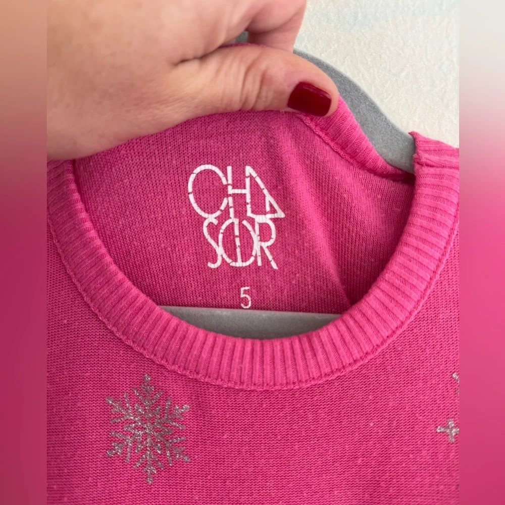 CHASER Pink Glitter Snowflakes Girls Long Sleeved Dress Size 5